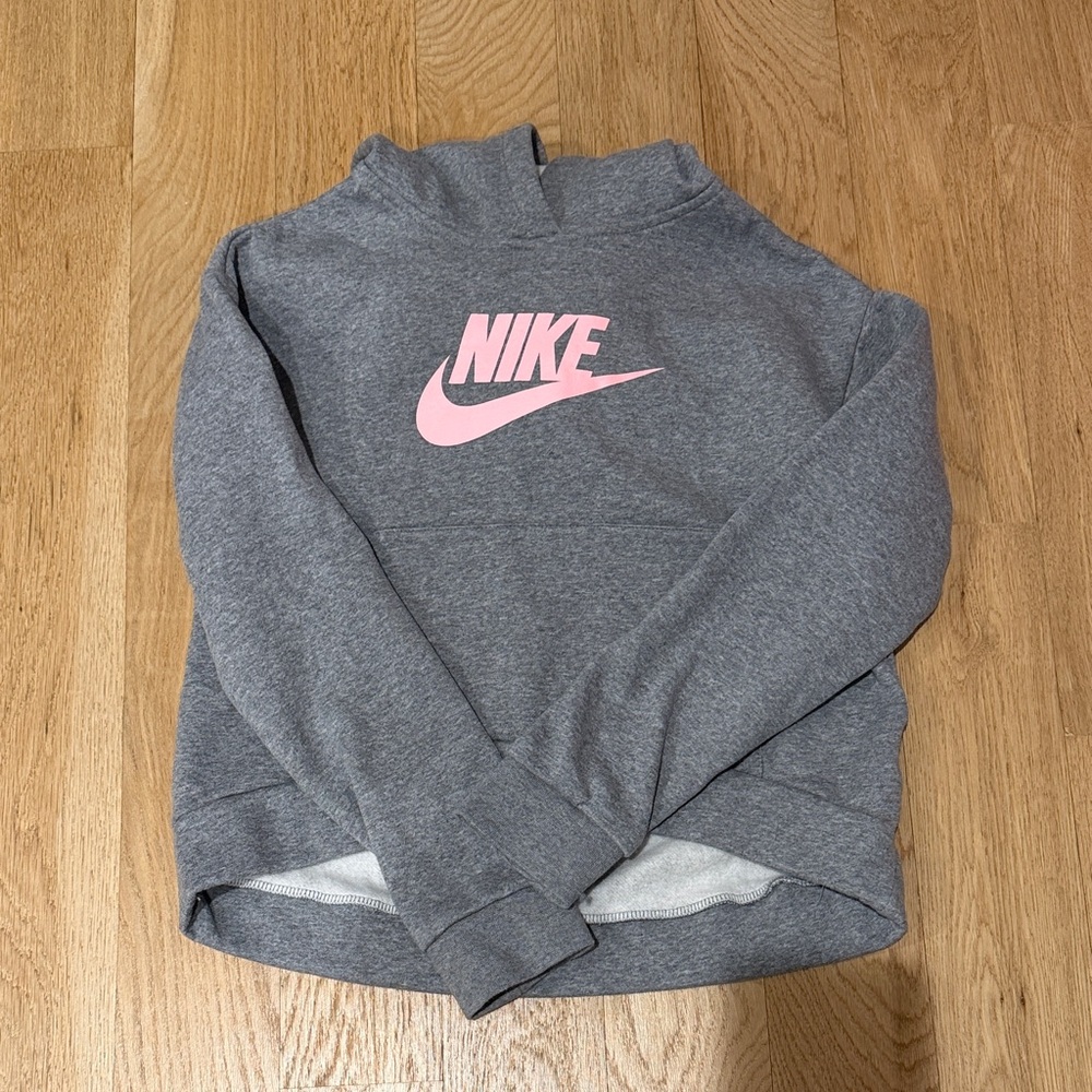 Nike Heather Gray Pullover with Pink Swoosh